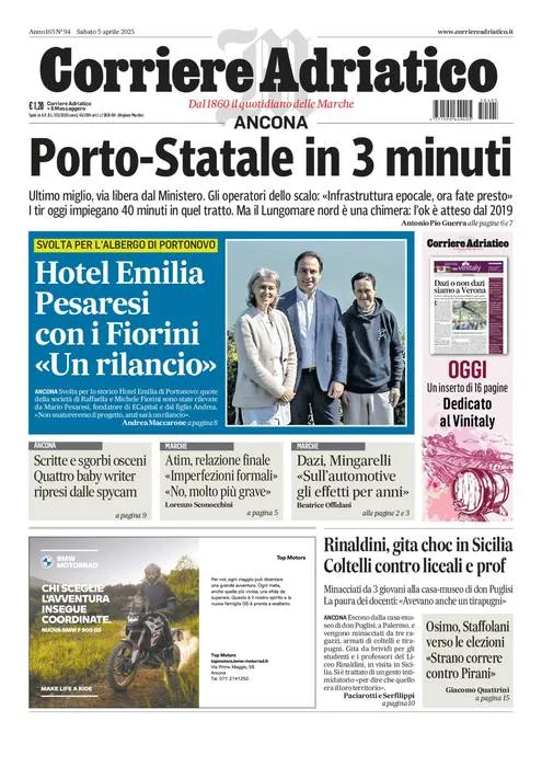 Prima-pagina-corriere adriatico-edizione-di-oggi-05-04-2025